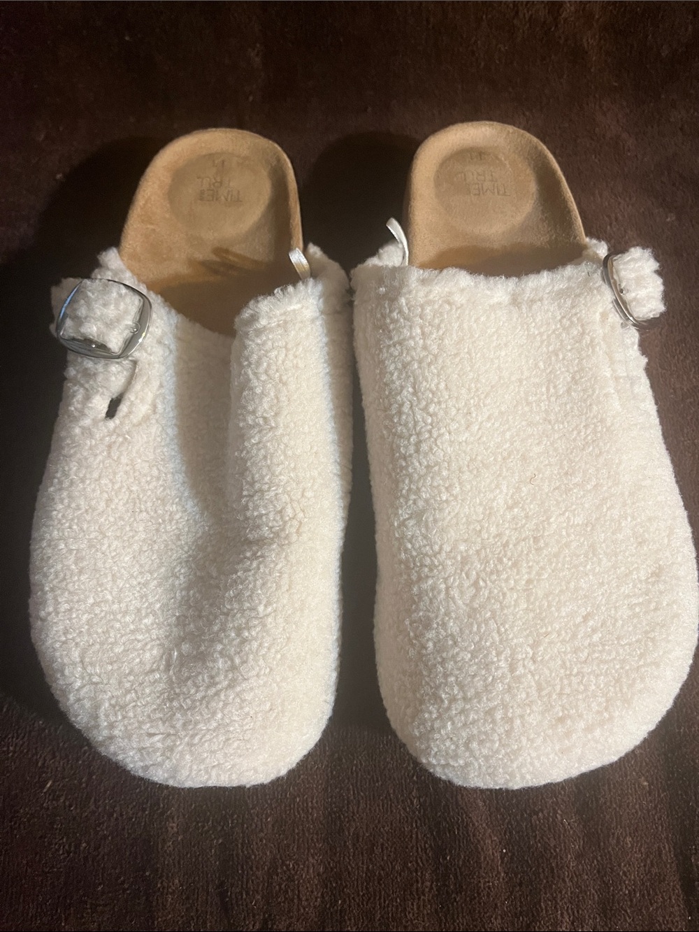 Time and Tru Cream Sherpa Slip-On Clog with Buckle